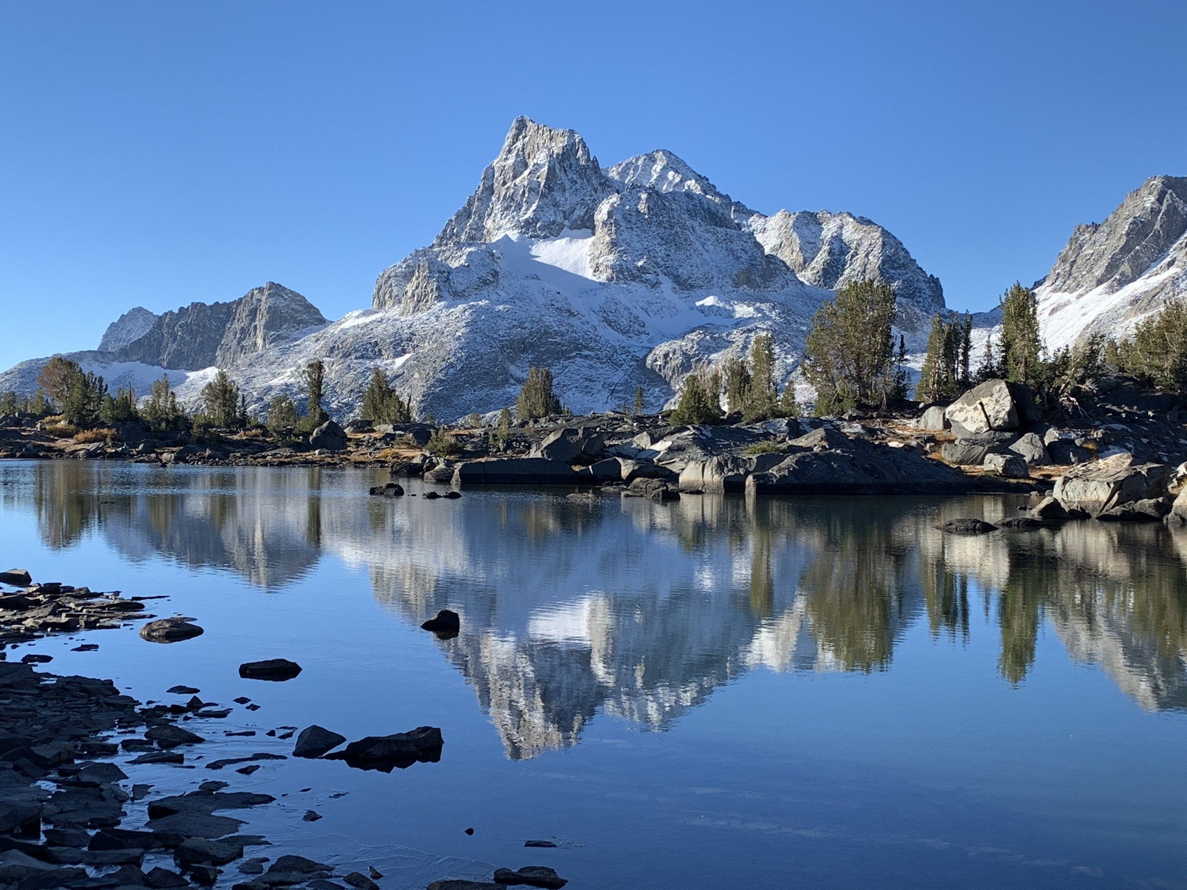 Snowy mountain lake