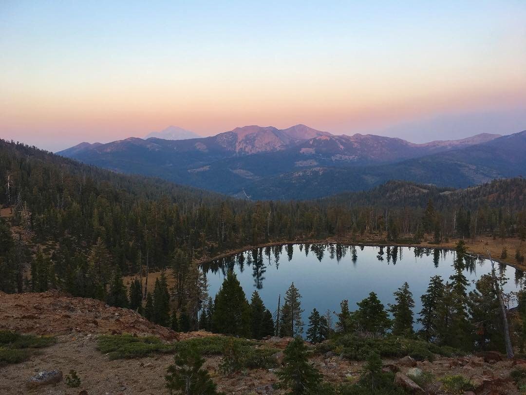 Wilderness ridge above an alpine lake