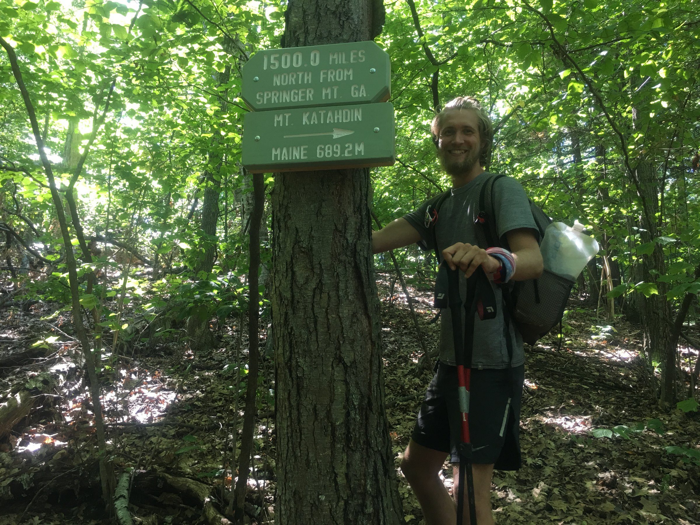 Close view of a weathered trail marker