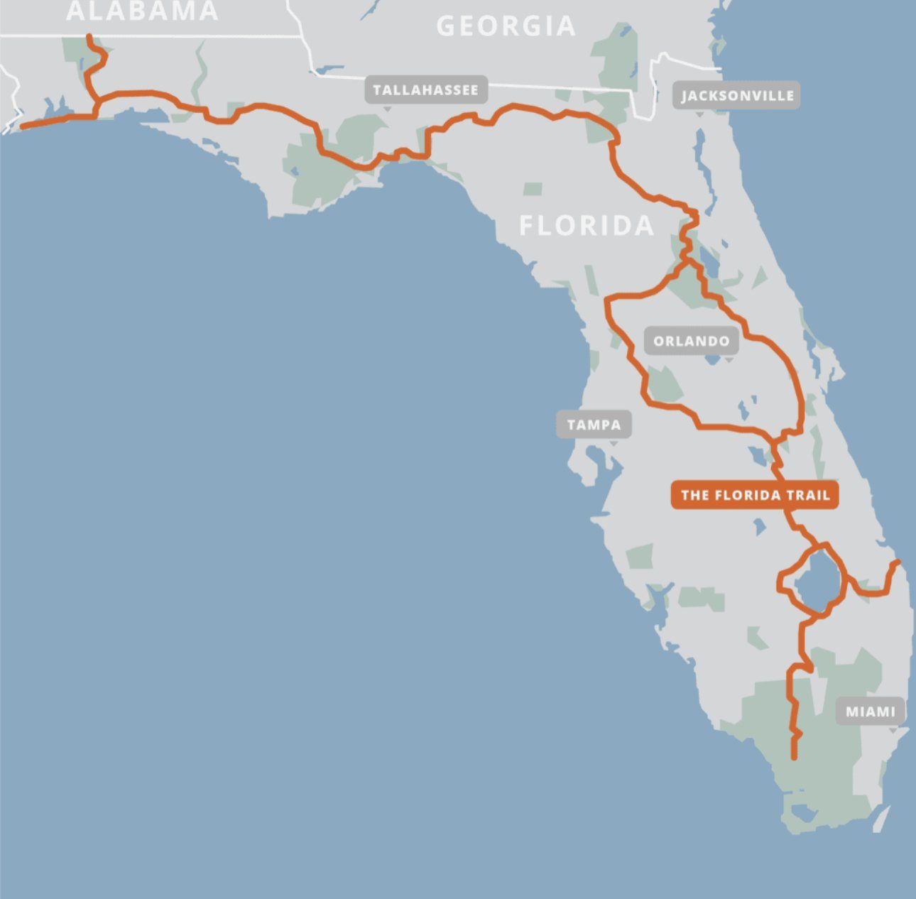 Map showing a long trail route